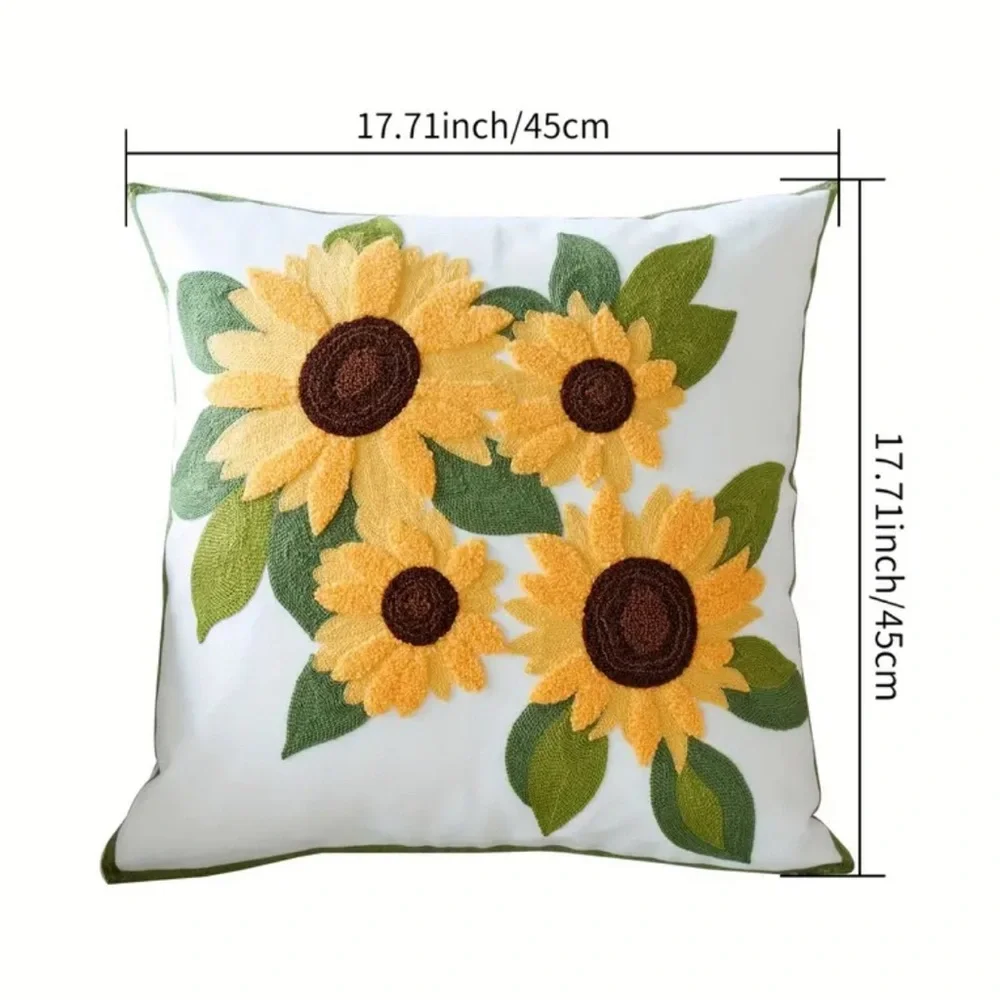 Sunflower Throw Pillow Case Cover Summer Spring Embroidered NEW Floral Cute